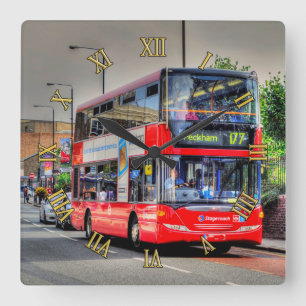 Greenwich nach Peckham Doubledecker Bus Scene Quadratische Wanduhr