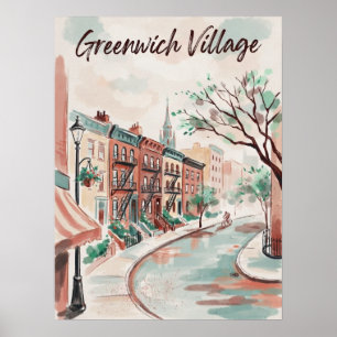 Greenwich Village Aquarellszene Manhattan Poster