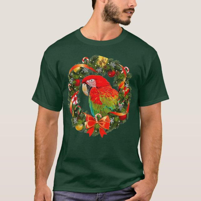 Greenwing Macaw Parrot Weihnachtsschaden T-Shirt (Vorderseite)