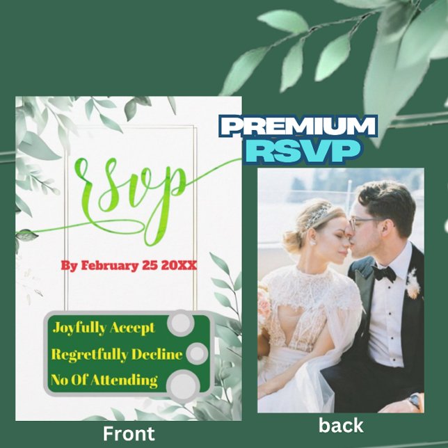 Greeny Minimalistisch Custom Foto Wedding RSVP Car Karte (Von Creator hochgeladen)