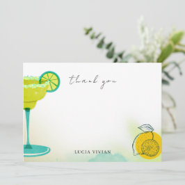 Greeny Watercolor Margarita Limones Brautparty Dankeskarte