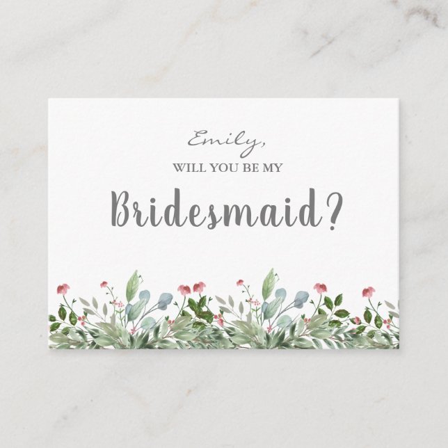 Greeny Wild Meadow wirst du meine Bridesmaid sein Begleitkarte (Vorderseite)