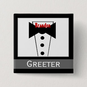 Greeter - individueller Nametux-Hochzeits-Knopf Button