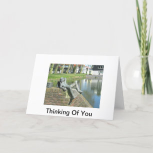 Greeting Card Statue Of Boy Relaxing by Pond Karte
