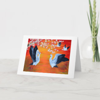 Greeting Card. Storks and Cherry Blossom Karte