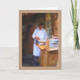 Greeting Card with Chef Making Crepes Painting Karte