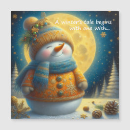Greeting magnet with a cute snowman