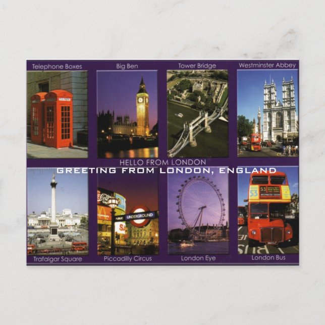 GREETING VON LONDON, ENGLAND POSTCARD VON MOJISOLA POSTKARTE (Vorderseite)