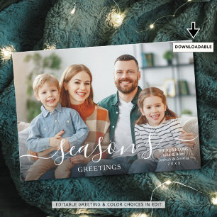 GREETINGS DER SAISON Modernes Skript-Foto-Overlay Feiertagskarte