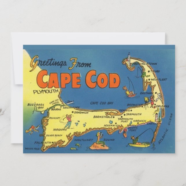Greetings From Cape Cod 5x7 Map Postcard Dankeskarte (Vorderseite)