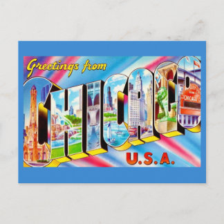  Greetings from Chicago Crazy Colorful Postcard Postkarte