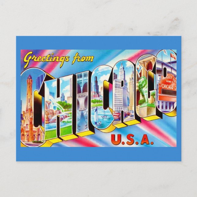  Greetings from Chicago Crazy Colorful Postcard Postkarte (Vorderseite)
