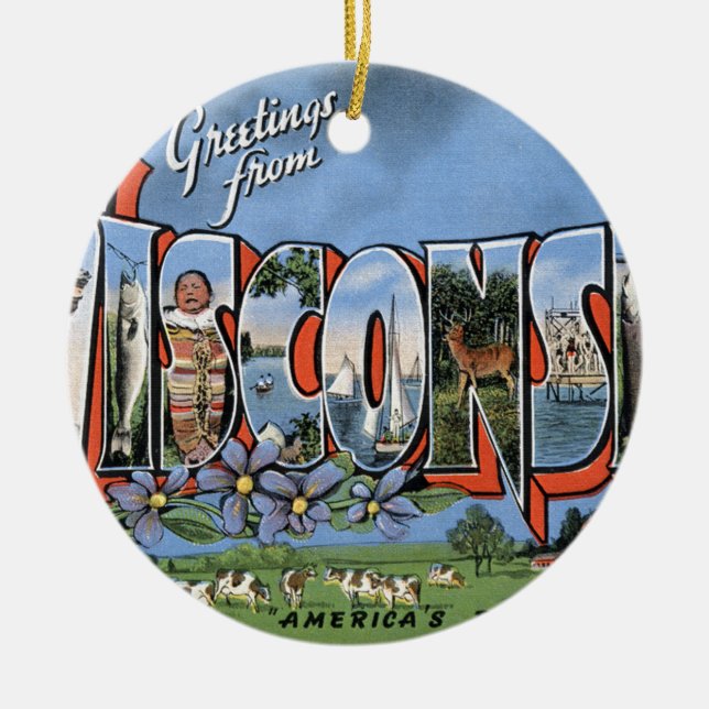 Greetings From Wisconsin Keramik Ornament (Vorne)