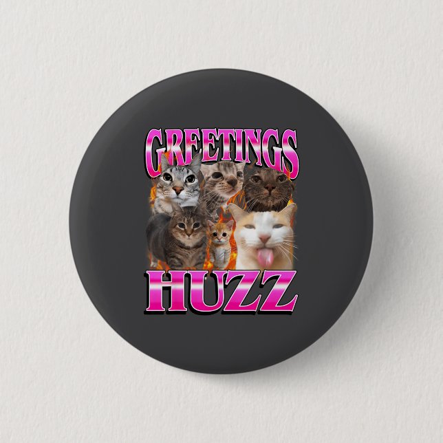 Greetings Huzz Funny Cat Meme Bootleg Graphic Men  Button (Vorderseite)