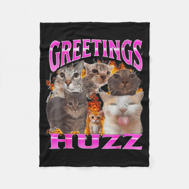 Greetings Huzz Funny Cat Meme Bootleg Graphic Men  Fleecedecke (Vorderseite)