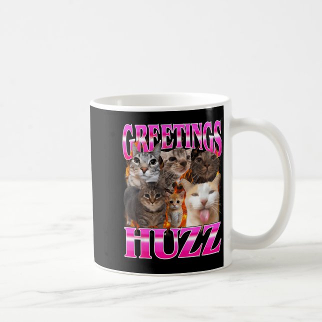 Greetings Huzz Funny Cat Meme Bootleg Graphic Men  Kaffeetasse (Rechts)