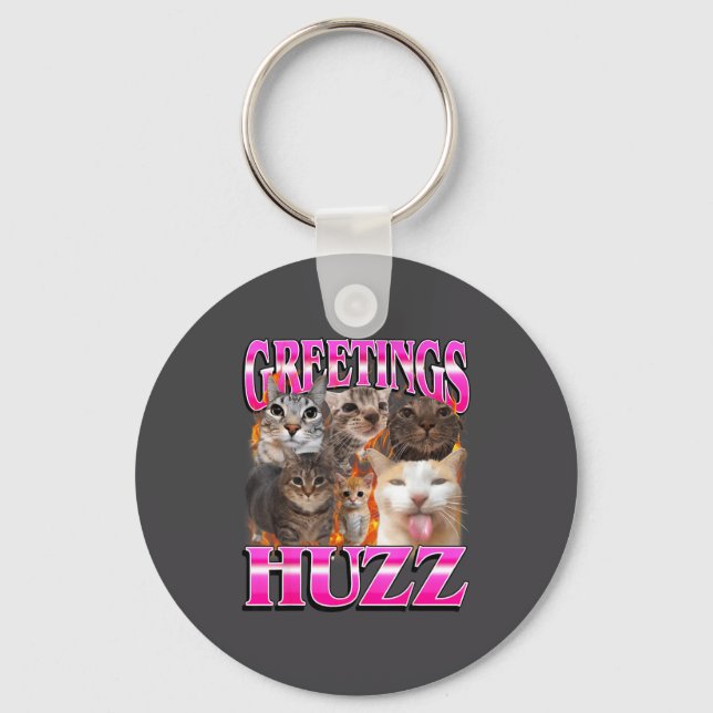 Greetings Huzz Funny Cat Meme Bootleg Graphic Men  Schlüsselanhänger (Vorderseite)