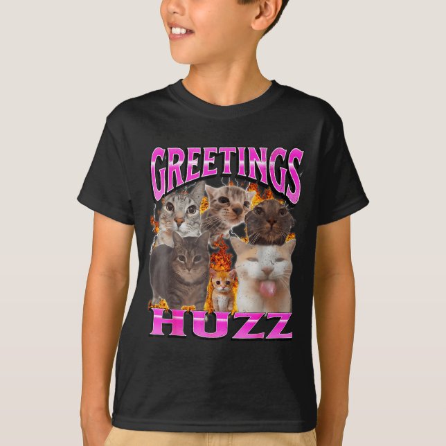 Greetings Huzz Funny Cat Meme Bootleg Graphic Men  T-Shirt (Vorderseite)