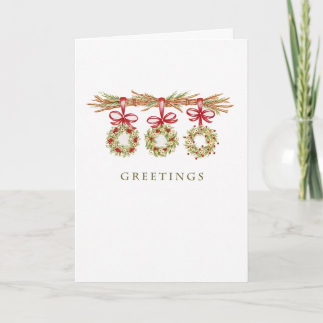 Greetings Three Wreaths Branch Holiday Blank Card Karte (Vorderseite)
