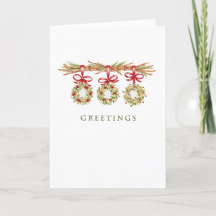 Greetings Three Wreaths Branch Holiday Blank Card Karte