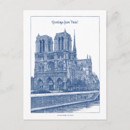 Greetins from Paris Elegante Blue Retro Notre Dame Postkarte