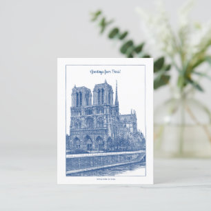 Greetins from Paris Elegante Blue Retro Notre Dame Postkarte