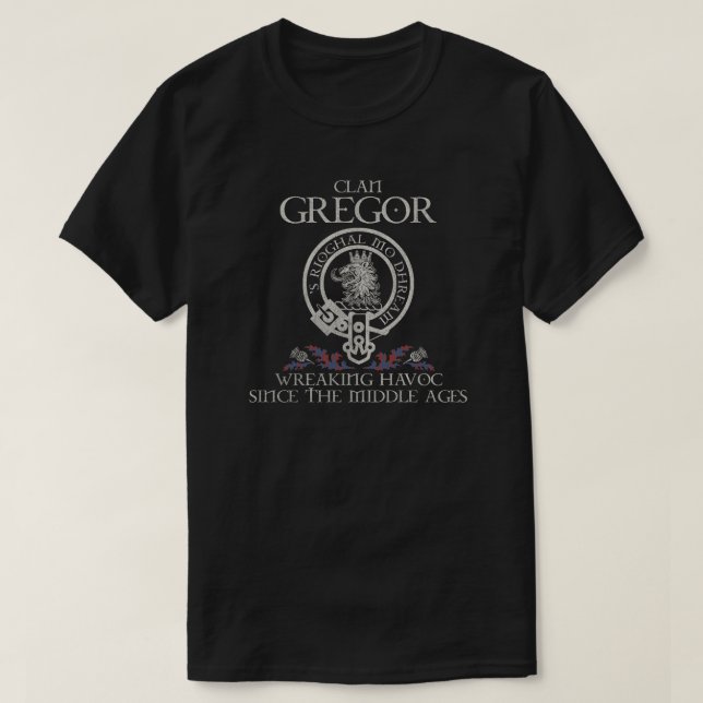 Gregor of Deeside Clan Wappen Schottischer Nachnam T-Shirt (Design vorne)