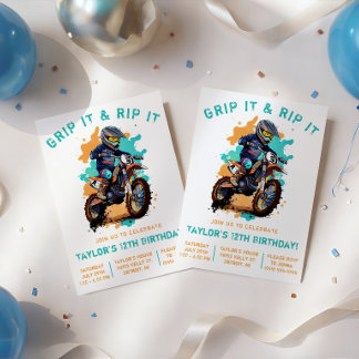 Greif es und rippe es! Motocross, Dirt Bike Geburt Einladung