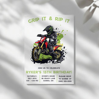 Greif es und rippe es! Motocross, Dirt Bike Geburt Einladung