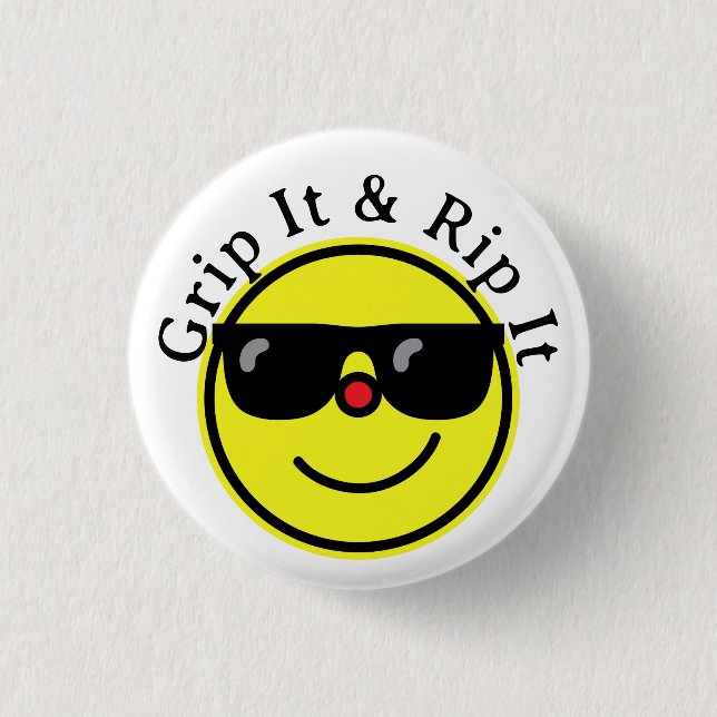 Greife es und rippe es gelb-gelb-glückliche Brille Button (Vorderseite)