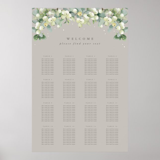 Greige 24x36" 16 Tische mit 10 Sitzen Chart Poster (Vorne)