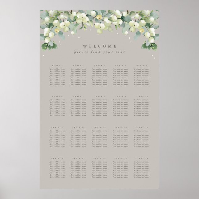 Greige 24x36" 20 Tische mit 8 Sitzen Chart Poster (Vorne)