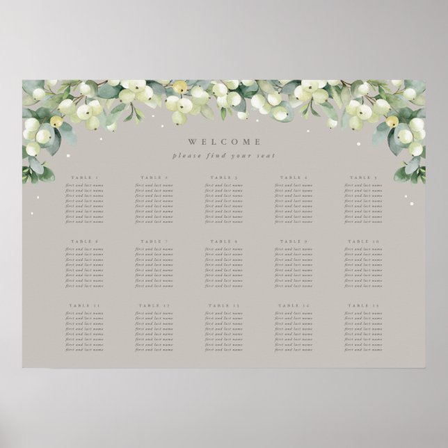 Greige 28x20" 15 Tische mit 8 Sitzen Chart Poster (Vorne)