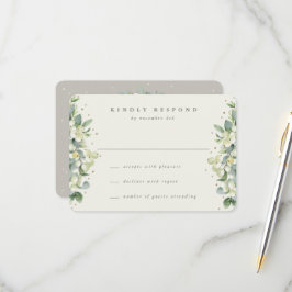 Greige/Cream Snowberry+Eucalyptus Wedding RSVP Karte