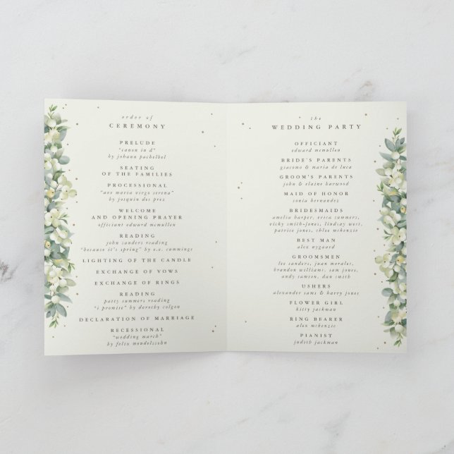 Greige/Cream Snowberry+Eucalyptus Winter Wedding Programm (Innenseite)