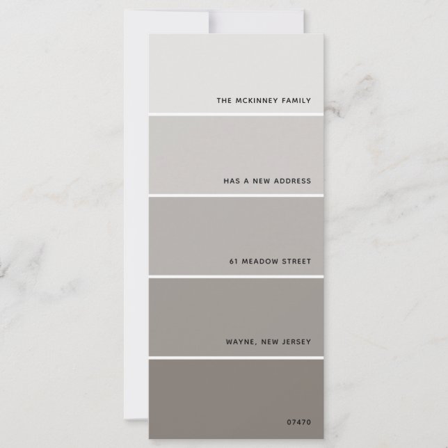 Greige Paint Swatch Neue Ankündigung (Vorderseite)
