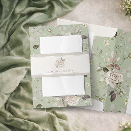 Greige-Rosen-Hochzeits-Einladung Einladungsbanderole