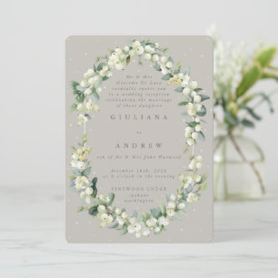 Greige Schneebeere + Eukalyptus Hochzeitsempfang Einladung