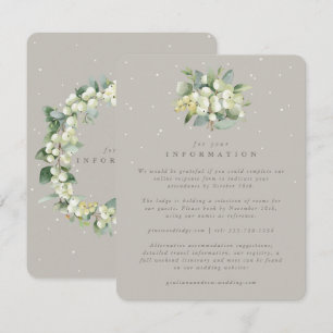 Greige-Schneebeeren+Eukalyptus-Strauß Hochzeitsinf Begleitkarte