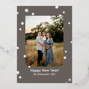 Greige Simple Shiny Stars Ein Foto Glück Neues Jah Folien Feiertagskarte