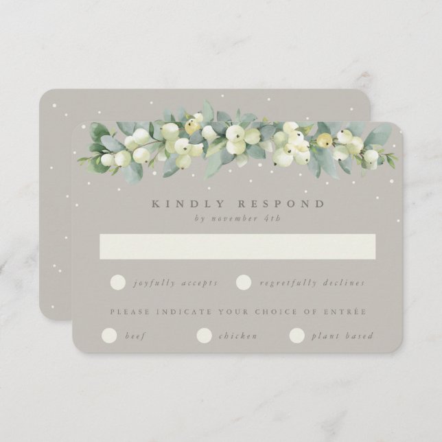 Greige Snowberry+Eucalyptus Garland Winter Wedding RSVP Karte (Vorne/Hinten)