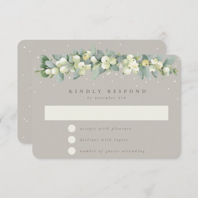 Greige Snowberry+Eucalyptus Garland Winter Wedding RSVP Karte (Vorne/Hinten)