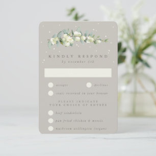 Greige Snowberry+Eucalyptus Stem Winter Wedding RSVP Karte