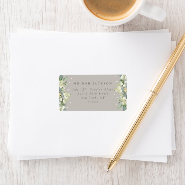 Greige Snowberry+Eucalyptus Wedding Address Label Adressaufkleber (Insitu)