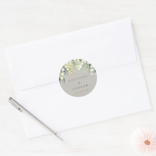 Greige Snowberry+Eucalyptus Wedding Classic Runder Aufkleber