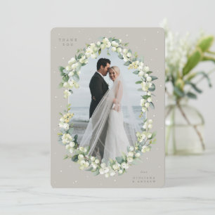 Greige Snowberry+Eucalyptus Wedding Flat Foto Dankeskarte