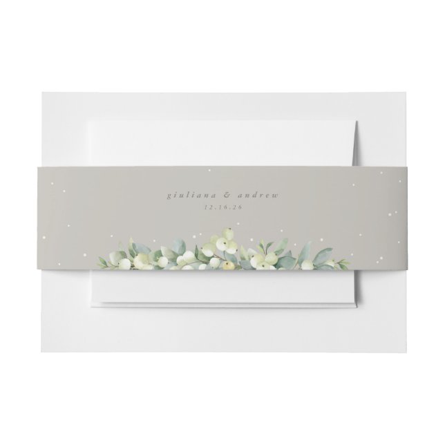 Greige Snowberry+Eucalyptus Wedding Landscape Einladungsbanderole (Vorderseite Beispiel)