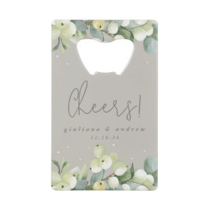 Greige Snowberry+Eucalyptus Winter Wedding Mini Geldbeutel Flaschenöffner