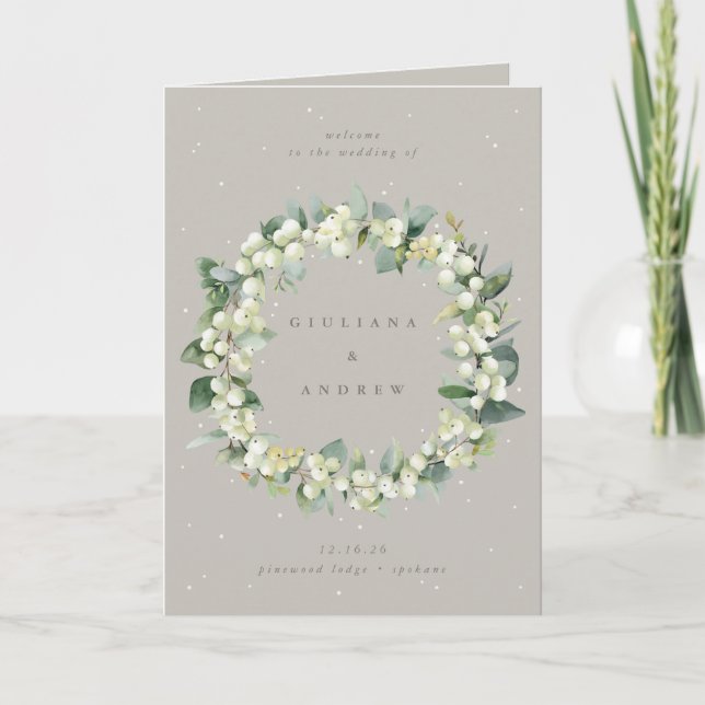Greige Snowberry+Eucalyptus Winter Wedding Programm (Vorderseite)