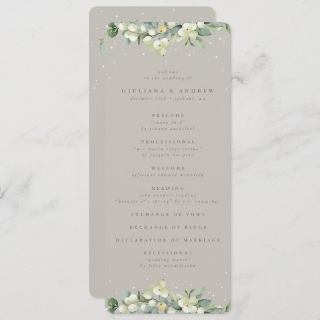 Greige Snowberry+Eucalyptus Winter Wedding Programm (Vorne/Hinten)